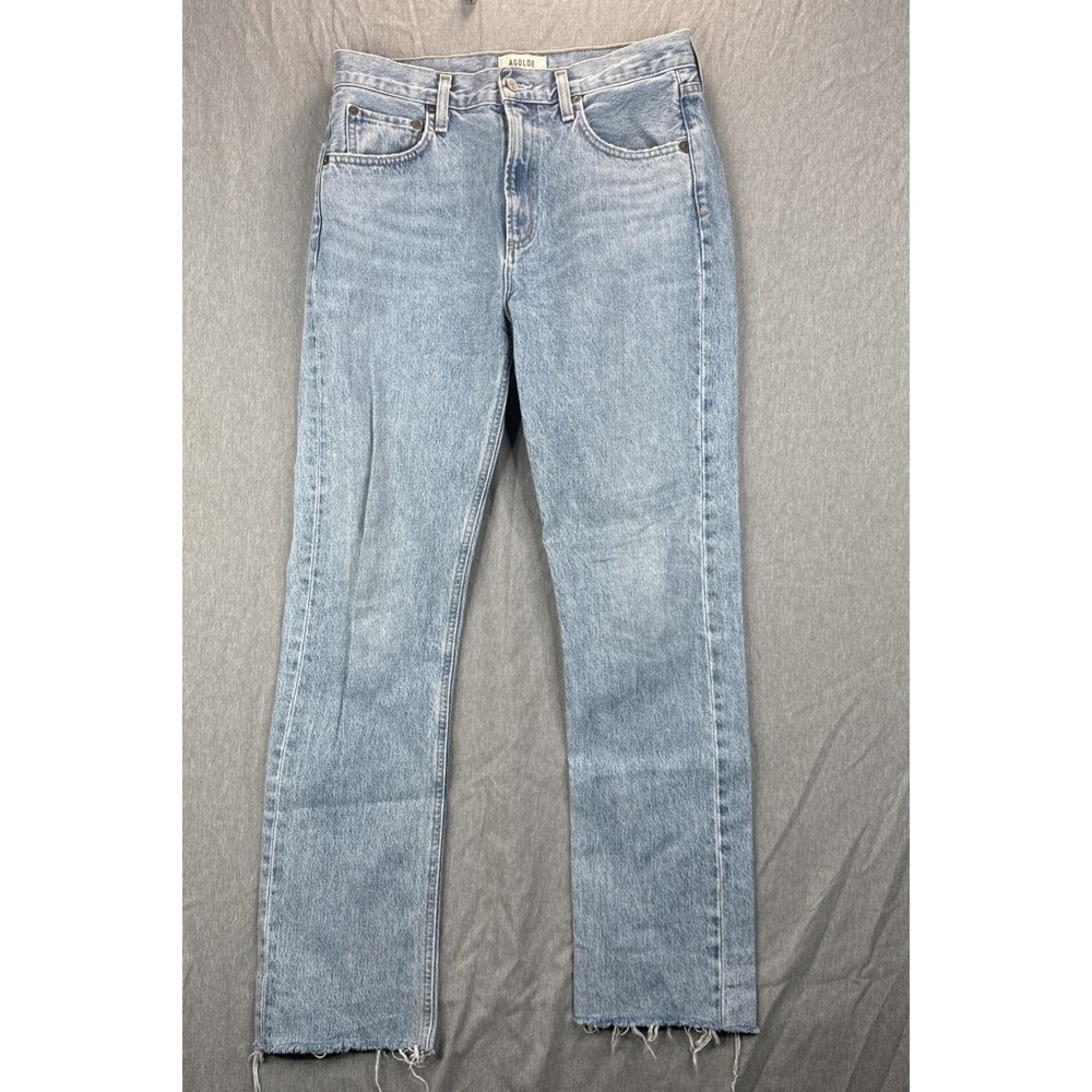 Agolde Waist High Rise Jeans Women 28 Light Wash zip Raw Hem Boho Minimalist